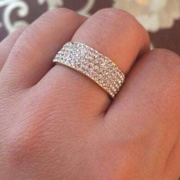 5 Row Micro Pave CZ SS Eternity Wedding Band - Picture 12 of 12